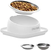 LINSHANMIN Cat Bowls Elevated Tilted Whisker Friendly, Cat Food Bowls for Indoor Cats, Shallow Cat Food Dishes Stainless Steel, Slanted Flat Plastic Feeder Elevated Angled Design.(White)