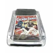 Vintage Poster D306 Glass Square Ashtray 4" x 3" Cigarettes Dust from Hell