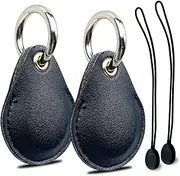 [ThingsBag] AirTags 2 Pack Leather Holder for Keychain, Hidden Airtag Case for Apple GPS Tracker, Black Leather Full Cover for Tracker with Keyring, Airtag Holder with Straps