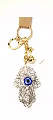 WHITE GOLD HAMSA KEYCHAIN CLEAR AB STONES ( 0056 CLAB )