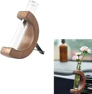 Little Glass Flower Vase Clip, Car Vase Vent Clip, Glass Car Flower Vase Clip Decor, Auto Air Vent Container, Elegant Portable Car Flower Planter, Glass Tube Vase, Flower Plant Holder (Black Walnut)