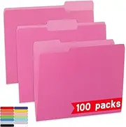 100 Packs Two Tone Color File Folders,1/3-Cut Tabs,Letter Size,8.5x11 Pink File Folders for Office,School and Home,Organizer File Folder,Assorted Colors