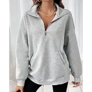 Women's Pullover Sweatshirt Sweatshirts Plain Streetwear Casual Long Sleeve Turtleneck Regular Tops Street Holiday Zipper Black Red Gray Fall