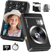 Digital Camera,16X Digital Zoom with 2 Batteries & 32GB SD Card，4K 64MP Compact Camera for Teens Students Kids Boys Girls