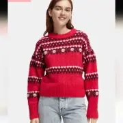 NWT Scotch & Soda Cable knit Fair Isle red wool alpaca sweater pullover size XL