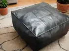 Unstuffed 30'' New Wonderful Black Moroccan Genuine Leather Pouffe