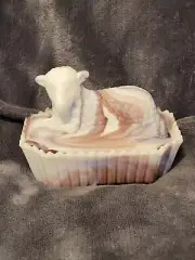 Vintage Westmoreland Purple Slag Glass Lamb On Picket Fence Dish