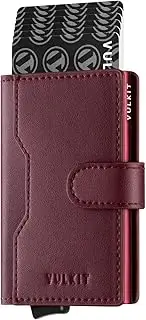 [VULKIT] Pop up Wallet Credit Card Holder with Leather Slots RFID Blocking Slim Metal Card Case for Men or Women(Wine)