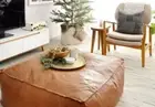 Footstool Pouffe Handcaft Brown Square Unstuffed Moroccan Ottoman Leather