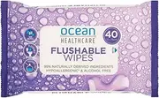 Ocean Healthcare Flushable Wipes | Dermatologically tested | Hypoallergenic | For sensitive skin | Fragrance free | Alcohol free | 40pk