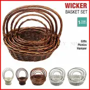 Wicker Basket Set Cane Hamper Picnic Handle Small Large White Brown Vintage Gift