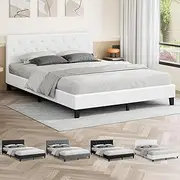 ALFORDSON Bed Frame Base King Size, Bed Platform Foundation with PU Leather Upholstered Tufted Headboard for Mattress Topper, Madelyn White