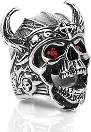[HZMAN] Men'S Stainless Steel Gothic Vintage Red Eyes Skull Ring Knights Templar Helmet Warrior Ring