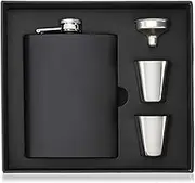 Flask Funnel Set, 8OZ Stainless Steel Hip Flask Set with Metal Funnel Wine Glass, Black Hip Flask for Liquor Leakproof Discrete Shot Drinking of Alcohol Whiskey Rum Vodka for Men and Women