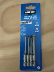 HART 4pc 1/8", 3/16", 1/4", 5/16" Glass & Tile Drill Bit Set - Carbide Tipped