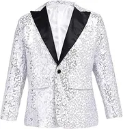 [Choomomo] Kids Boys Sequins Tuxedo Blazer One Button Formal Suits Jacket for Wedding Pageant Birthday Party