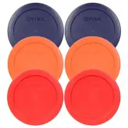 Pyrex 7200-PC 2 Cup (2) Blue (2) Orange (2) Red Round Plastic Lids 6PK New