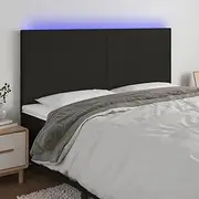 LED Headboard Black Fabric Upholstered Adjustable, Wooden Bed Frame, Head 160 cm, Tufted, King, Wall Mounted, Cama, Wood, Tall