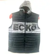 New Marc Ecko UNLTD Mens Hooded Puffer Vest Jacket Black Rhino Logo M