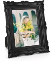 5x7 Vintage Style Black Picture Frame - Ornate Antique Motif Picture Frame
