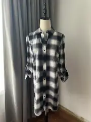 Grab Denim Plaid Black And White Shirt Dress Size 6 A7