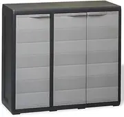 Outdoor Storage Cabinet, Tool Box Garden Shed Shelving Storages Tools Chest Organiser Home Furniture Garage Setting with 2 Shelves Black and Grey