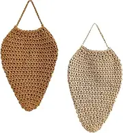 CutitiUU Pack of 2 Large Crocheted Wasp Nest Decoys, Crocheted Wasp Nest Fake Hanging, Hanging Wall Baskets, Fruit Basket, Hand Woven, Bohemian Decorative Storage Bag