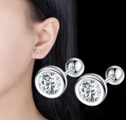 7pairs SILVER Tiny 6mm Round Bezel CZ SCREW BACK STUD EARRINGS Gift PE63