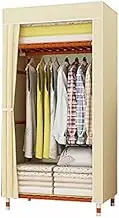 Portable Wardrobe Rack,Fabric Wardrobe, Portable Clothing Storage Shelf Solid Wood Assembly with Partition Cupboard Clothing Hanging Rail Beige