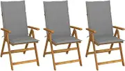 'vidaXL Retro-Style Acacia Wood Folding Garden Chairs with Grey Cushions - Set of 3 - Versatile Outdoor Seating with Adjustable Comfort Positions