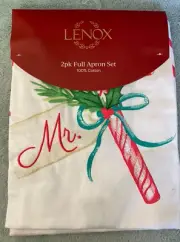 Set of 2 Lenox "Mr." and "Mrs." Christmas Aprons~Candy Cane~100% cotton NWT