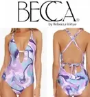 REBECCA Virtue Womens One Piece Swimsuits Skylar Plunge NWT Large Blue Agate