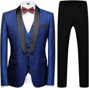 [TRONSTORE ㅤ] TRONSTORE Men's Stylish Tuxedo 3 Piece Suit One Button Paisley Jacket Vest Pants Dinner Party Prom