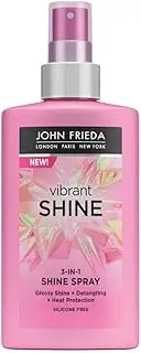 John Frieda Vibrant Shine 3-in-1 Shine Spray 150 ml, Weightless Glossing Spray with Heat Protection, Silicone-Free Detangling Spray for Mirror-Like Shine