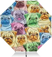 [RPLIFE] Colorful Cartoon Pugs Compact Umbrella, Lightweight Portable Automatic Open/close Umbrella for Women, Travel Umbrellas for Rain, Wind and Sun
