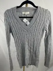 ANN TAYLOR LOFT V-Neck Wool & Rabbit Hair Silver Grey Pullover Sweater Women XS