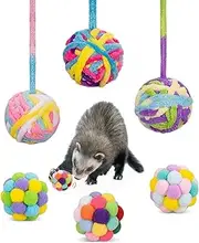 HAICHEN TEC Ferret Toys Ball Set Woolen Yarn Cats Balls with Built-in Bell Soft Colorful Pompom Balls Interactive Sound Exercise Scratch Play Chew Toys for Indoor Pet Cat Kitten (6 Pack)