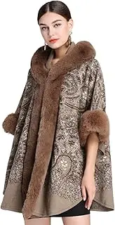 [Generic] Hooded Poncho Luxury Faux Fur Coat Jackets Cashew Flower Shawl Wraps Stole Cloak Womens Gifts Oversized Cape Cardigan for Fall Winter