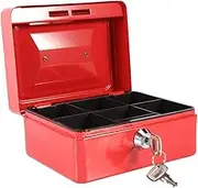 Cash Box, Fireproof Waterproof Box with Key Lock Portable Mini Portable Safe Steel Petty Lockable Cash Money Coin Jewellery Safety Box Safe Handle Household ID Cards Red