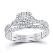 0.50 Cttw Round Diamond Cushion Cluster Bridal Wedding Ring Set 10k White Gold