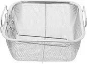 Kichvoe Foldable Stainless Steel Square Strainer Basket for Frying Chicken, French Fries, and Cooking - Kitchen Utensil with Mesh Design for Oil Separation, 7.8 Inch Diameter