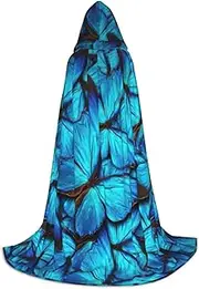 VPPUR Many Blue Butterfly Print Unisex Hooded Cloak For Carnival Theme Party Decorations Witch Costume Cosplay