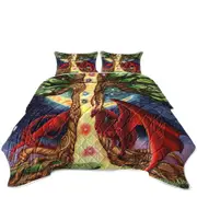 Fantasy Art Morning vs Night Tree and Red Dragon Coverlet