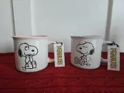 NEW Peanuts "Oopsy" "Happy" Snoopy & Woodstock White Peach Blue Mug 2 pc SET