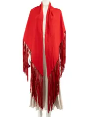 Vintage Red Cashmere Leather Fringe Shawl