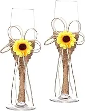 CATIEBYE 1Pair Sunflower Wine Goblets with Rope Design Elegant Rustic Style for Weddings Parties and Home Decor for Couples and Housewarmings
