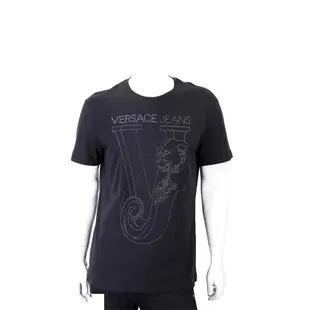 VERSACE VJ獅頭貼飾黑色圓領棉質短袖TEE T恤