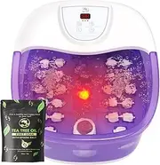 Foot Spa Bath Massager with Heat [2025 Upgraded], Vibration, Temperature Control, Jets, Bubbles and Epsom Salt, Foot Bath Soak Tub with 22 Massage Rollers, Feet Soaking Tub for Relaxation, Purple