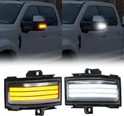HTZCMOTO LED Sequential Side Mirror Turn Signal Lights Fits for F150 F250 F350 F450 Super Duty 2017 2018 2019 2020 2021 2022 White Driving Parking Light & Amber Dynamic Sequential Turn Signals
