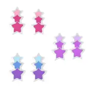 925 Sterling Silver Triple Stars Pink Hot Pink Purple Star Kids Stud Earrings